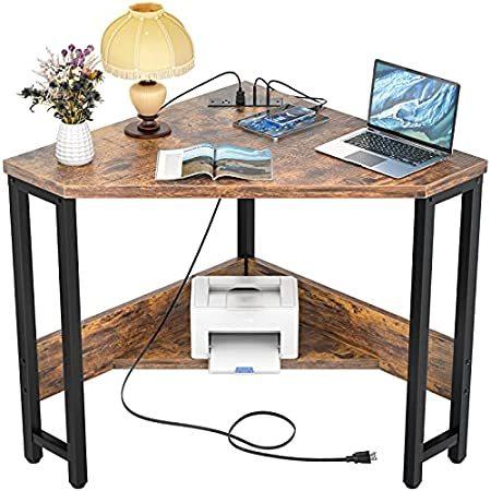 Armocity Corner Desk Small Desk with Outlets Corner Table for Small Space I＿並行輸入品