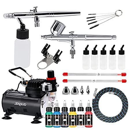 SAGUD エアブラシキット コンプレッサー付き 0.3mm & 0.35mm