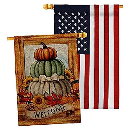 Breeze Decor Fall Pumpkin Trio Burlap House Flag Pack Falltime Harvest & Au＿並行輸入品