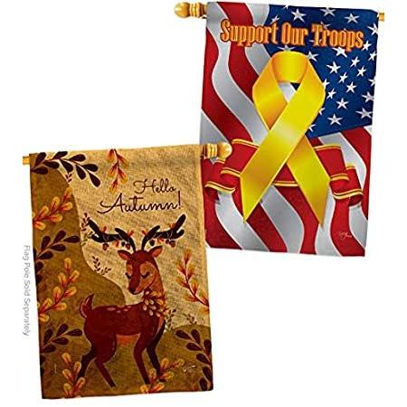 Autumn Deer Burlap House Flag - Pack Falltime Harvest & Scarecrow Pumkins S＿並行輸入品