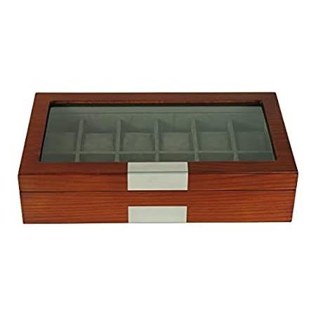 12スロット 木製腕時計ディスプレイケース ガラストップ ジュエリーコレクション 収納ボックス オーガナイザー メンズ/レディース＿並行輸入品