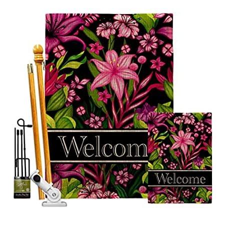 Breeze Decor Purple Welcome Floral Garden House Flag Kit Sunflower Tulip Ro＿並行輸入品