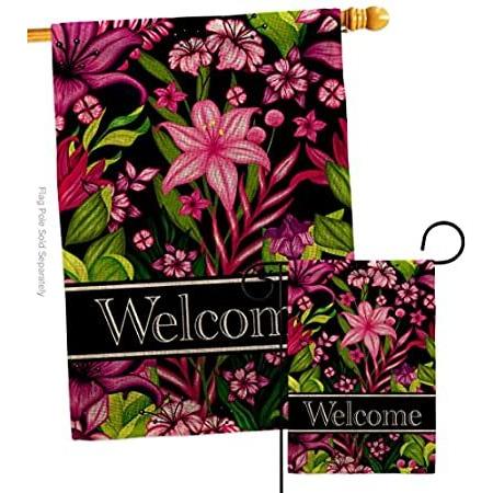 Breeze Decor Purple Welcome Floral Garden House Flag Set Sunflower Tulip Ro＿並行輸入品
