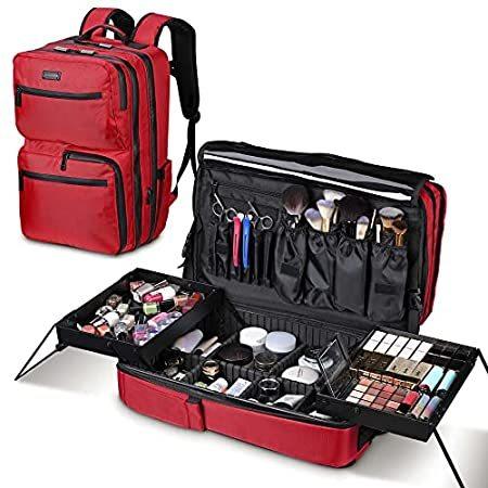 BYOOTIQUE Makeup Backpack Sliding Trays with Adjustable Dividers Cosmetic S＿並行輸入品