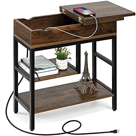 Hadulcet Side Table with USB Ports and Outlets, Narrow Sofa End Table with ＿並行輸入品