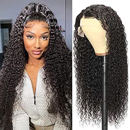 AliBonnie Curly Human Hair Lace Front Wigs with Baby Hair for Black Women P＿並行輸入品