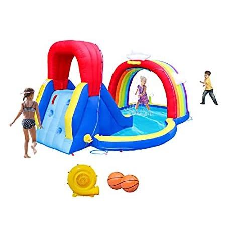 WELLFUNTIME Inflatable Water Park with Blower and Rainbow Sprinkler, Rock C＿並行輸入品