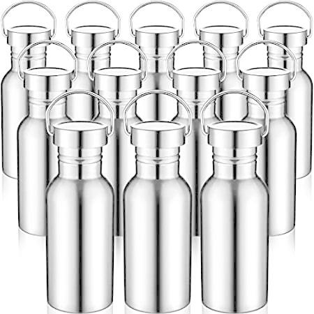 12 Pieces Sports Water Bottle 17 oz Stainless Steel Water Bottle Silver Uni＿並行輸入品