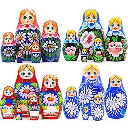 Lot of 20 pcs of Classic Nesting Dolls with Flower Decorations - Russian Do＿並行輸入品
