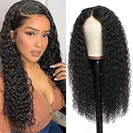 Curly　Lace　Front　4x4　Lace　Wigs　Human　＿並行輸入品　Human　Hair　Transparent　Brazilian　Hair