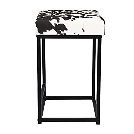 GIA 24-Inch Counter Height Square Backless Metal Stool with Holstein Cow Pr＿並行輸入品