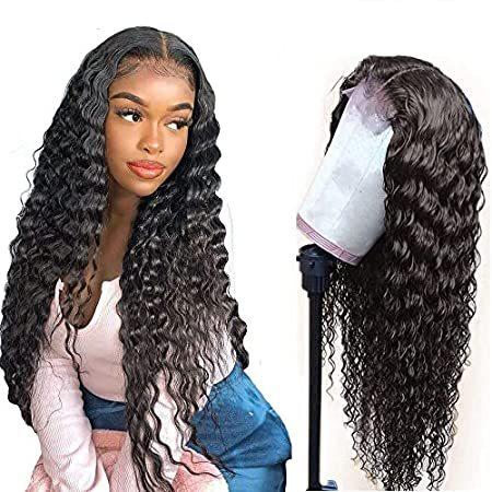 Unipearl Deep Wave Lace Closure Front Wigs Human Hair for Black Women HD Tr＿並行輸入品