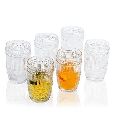 Vintage Highball Glasses 12.5 0z Set 0f 6 R0mantic H0bnail Drinking Glasses Water Tumblers Glassware Sets f0r Whiskey, Juice, Beverages, B＿並行輸入品