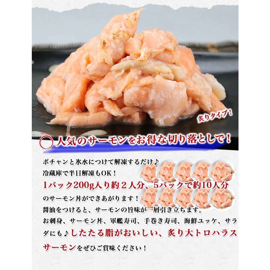 大トロハラス 炙りサーモン サーモン丼 10人前1kg(200g×5p) 訳あり 切落し 寿司 冷凍便 訳あり 食品 海鮮 ギフト クーポン 父の日 母の日遅れてごめんね｜morigen｜04