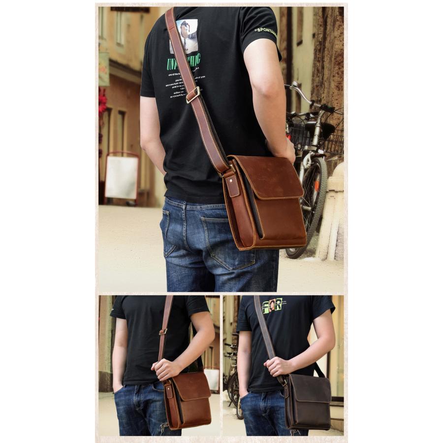 本革 ショルダーバッグ メンズ 軽量 フラップ ショルダーバッグ 斜め掛けバッグ 牛革 肩掛けバッグ 通勤 通学 ブラウン/コーヒー |  | 01