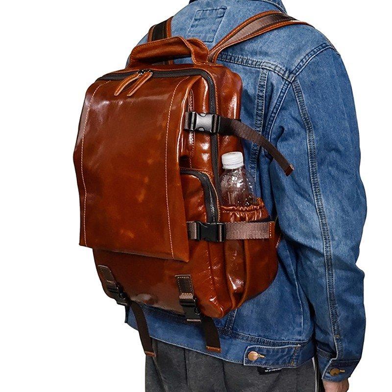 本革 リュックサック 男女兼用 オイルレザー 撥水 柔らかい 高級本革 リュック人気 メンズ バックパック 2色 アウトドア 通勤通学 林間 14インチ対応 | 