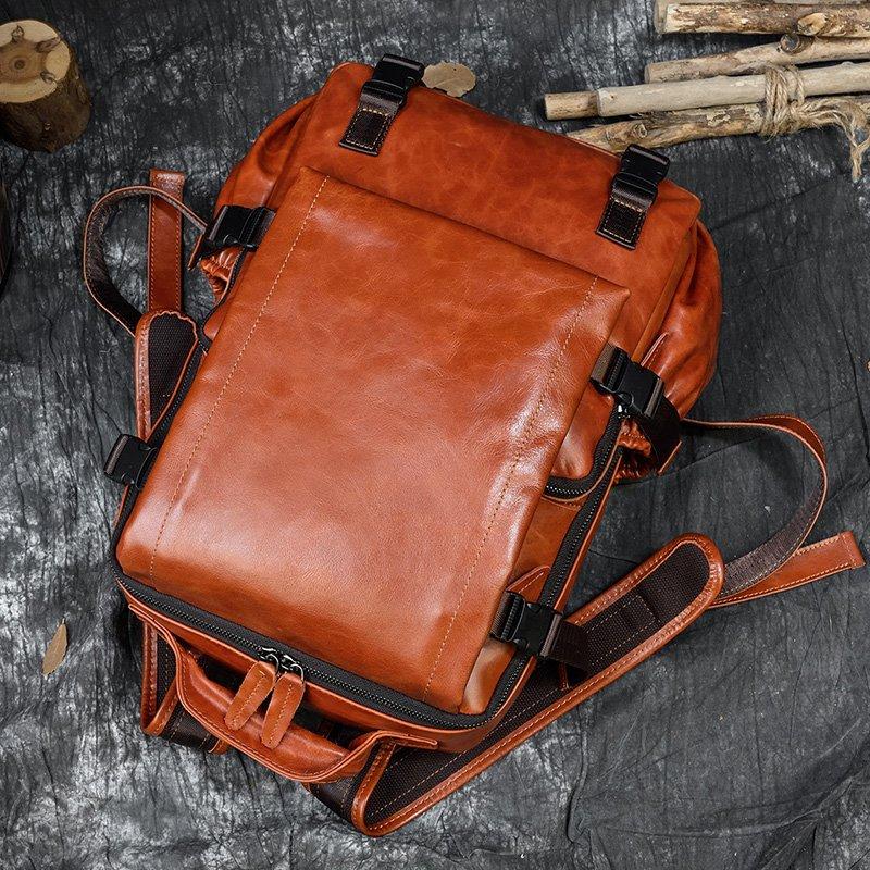 本革 リュックサック 男女兼用 オイルレザー 撥水 柔らかい 高級本革 リュック人気 メンズ バックパック 2色 アウトドア 通勤通学 林間 14インチ対応 |  | 01