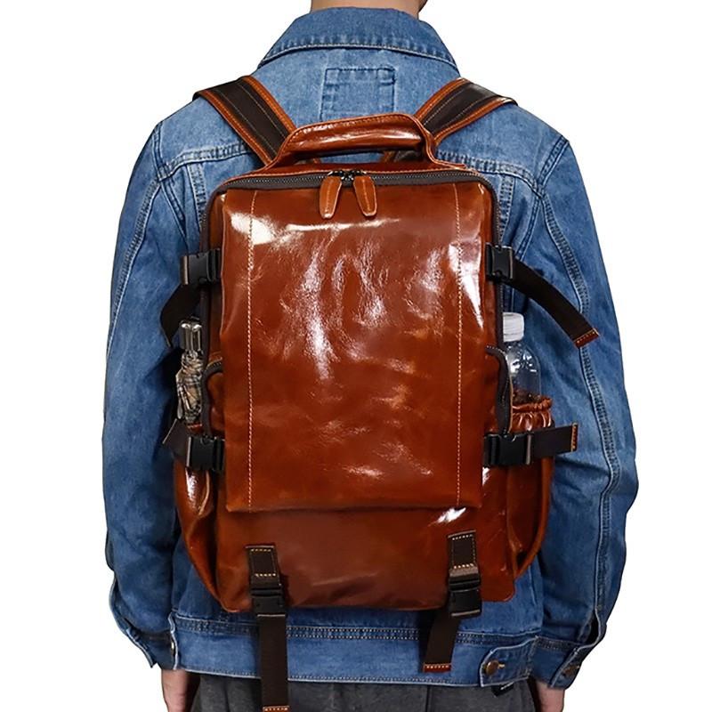 本革 リュックサック 男女兼用 オイルレザー 撥水 柔らかい 高級本革 リュック人気 メンズ バックパック 2色 アウトドア 通勤通学 林間 14インチ対応 |  | 09