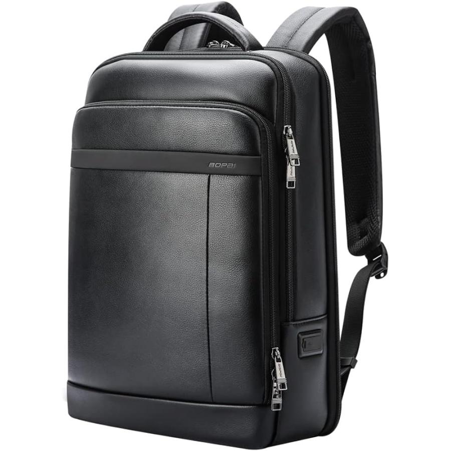 リュック メンズ 本革2種類のUSB充電ポート付き ビジネスリュック 防水 かっこいい 多彩な小物ポケット 通勤 15.6インチPC 大容量 メンズ ブラック | 