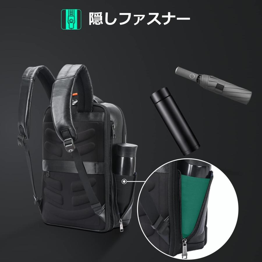 リュック メンズ 本革2種類のUSB充電ポート付き ビジネスリュック 防水 かっこいい 多彩な小物ポケット 通勤 15.6インチPC 大容量 メンズ ブラック |  | 03