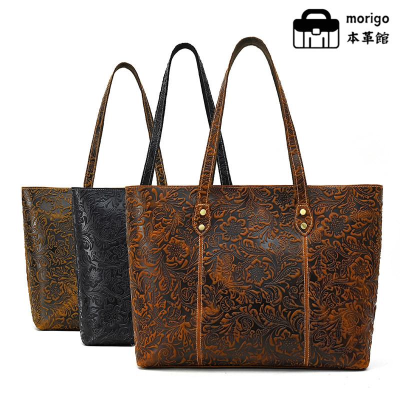 トートバッグ 本革 高品質エンボス加工レザー 大容量 ショルダーバッグ 通勤 通学 おしゃれ ヴィンテージ レディース メンズ ギフトに最適 | 