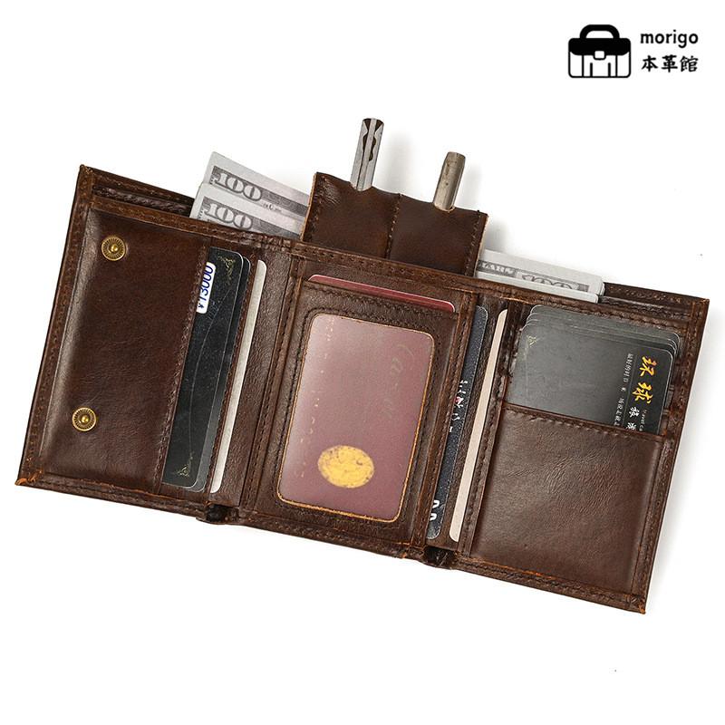 本革財布 メンズ レディース 高品質 チェーン付き三つ折り 大容量 カード収納 14cm×10cm×2cm ヴィンテージ風 カジュアル ブラウン ブラック ギフトに最適 | 