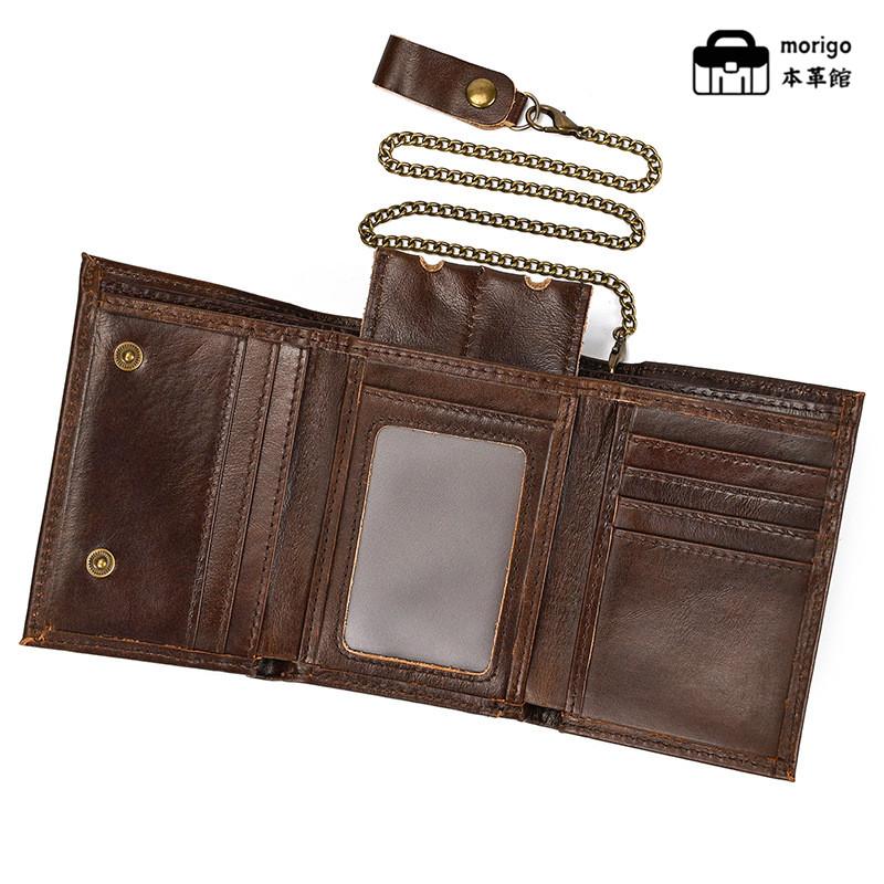 本革財布 メンズ レディース 高品質 チェーン付き三つ折り 大容量 カード収納 14cm×10cm×2cm ヴィンテージ風 カジュアル ブラウン ブラック ギフトに最適 |  | 02
