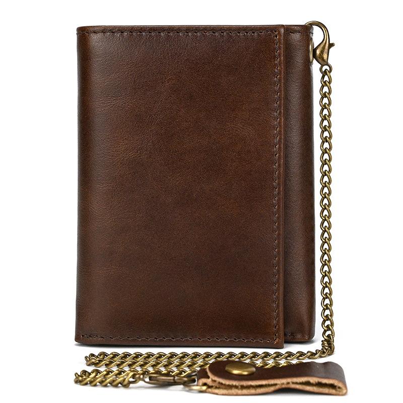 本革財布 メンズ レディース 高品質 チェーン付き三つ折り 大容量 カード収納 14cm×10cm×2cm ヴィンテージ風 カジュアル ブラウン ブラック ギフトに最適 |  | 05