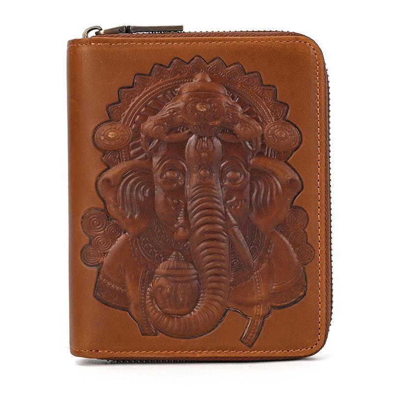 本革財布 カードケース メンズ レディース 大容量 カード収納 ヴィンテージ風 カジュアル ブラウン ダークブラウン プレゼントに最適  高品質エンボス加工象柄 | 