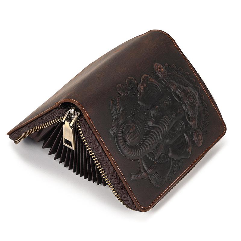 本革財布 カードケース メンズ レディース 大容量 カード収納 ヴィンテージ風 カジュアル ブラウン ダークブラウン プレゼントに最適  高品質エンボス加工象柄 |  | 13