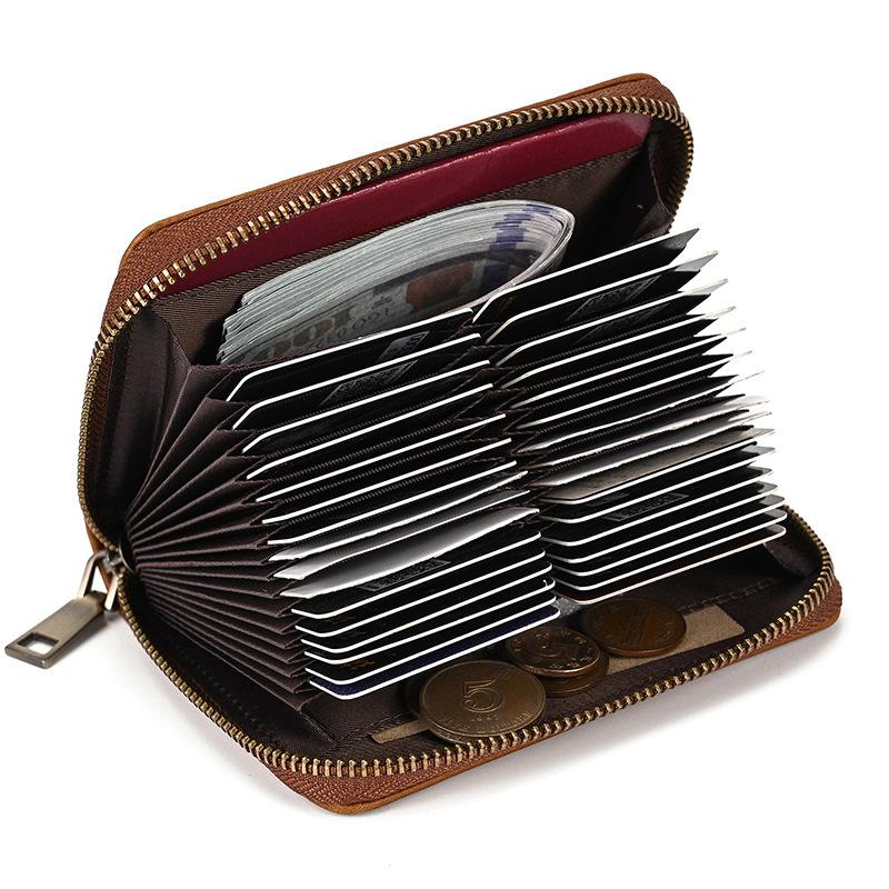 本革財布 カードケース メンズ レディース 大容量 カード収納 ヴィンテージ風 カジュアル ブラウン ダークブラウン プレゼントに最適  高品質エンボス加工象柄 |  | 02