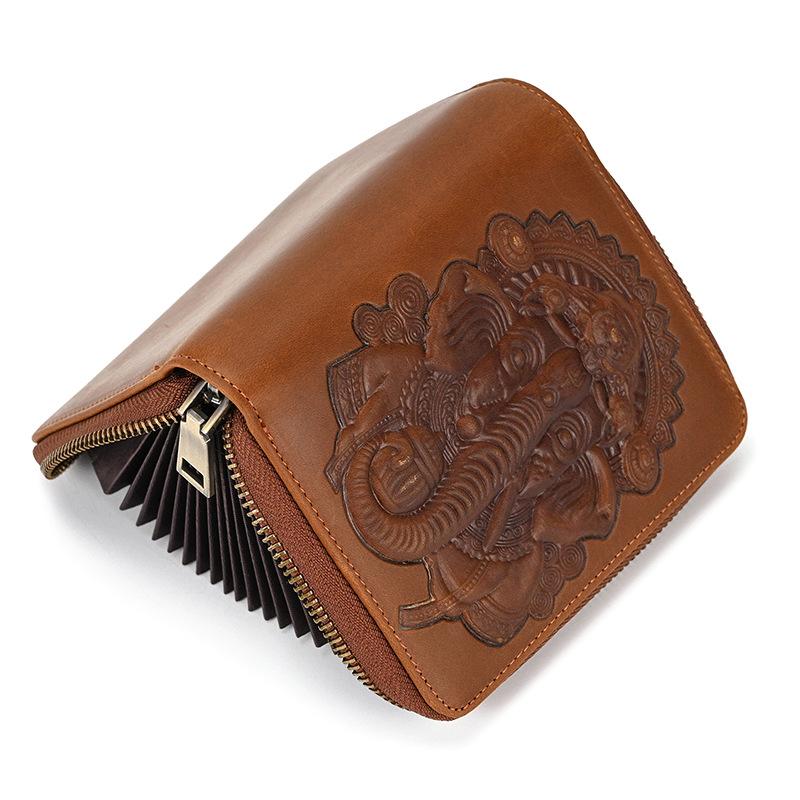 本革財布 カードケース メンズ レディース 大容量 カード収納 ヴィンテージ風 カジュアル ブラウン ダークブラウン プレゼントに最適  高品質エンボス加工象柄 |  | 03