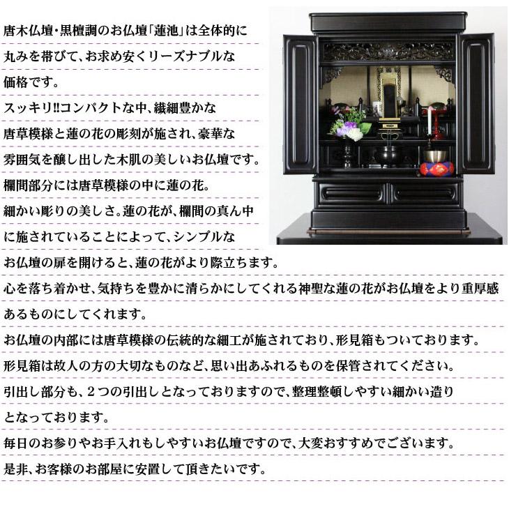 仏壇 コンパクト ミニ 小型 上置き 伝統的仏壇黒檀調蓮池２０号 全宗派対応 浄土真宗 浄土宗 真言宗 曹洞宗 日蓮宗_3