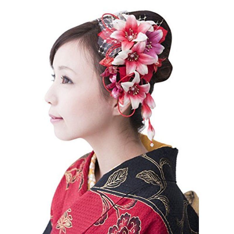 人気大割引 花髪飾り かんざし 赤 レッド レッド 成人式 もりくまショップの花髪飾り 振袖 卒業式 卒業式 袴 着物 和装 簪 髪型 もりくまショップ ルック正規取扱店