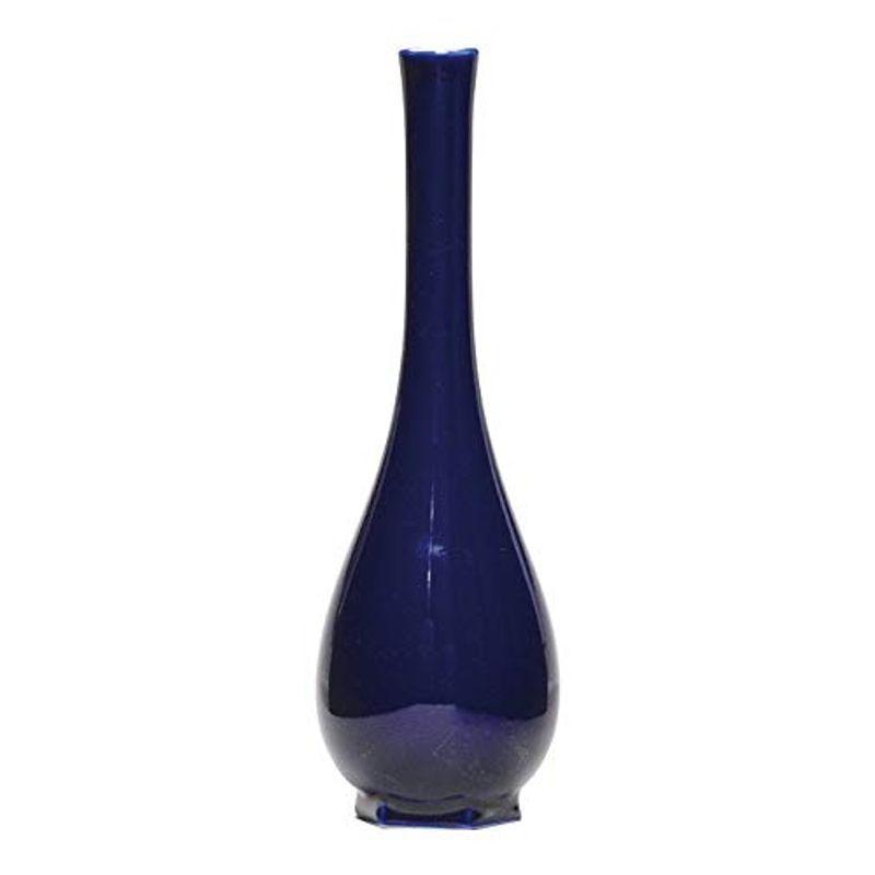 花月窯(Kagetsugama) 花器 瑠璃 サイズ:直径8x高さ25cm 花入 鶴亀一輪 花瓶、花器