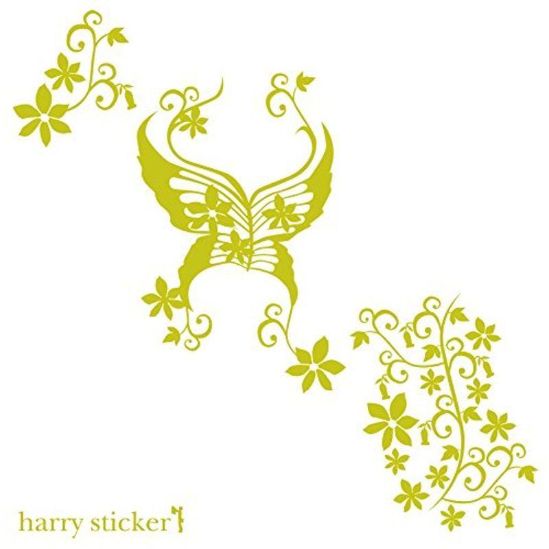 HARRY STICKER ウォールステッカー 貼ってはがせる 転写式 草花蝶 (butterfly-flowers) シトロン M 約45