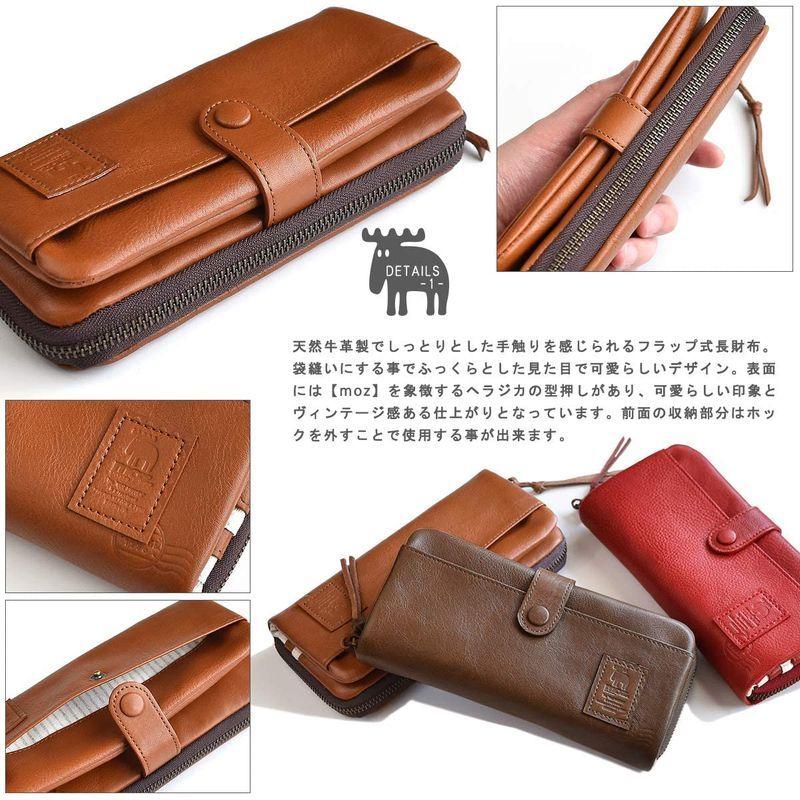 モズ moz 長財布 レディース 本革 大容量 ラウンドファスナー＆フラップ 財布 NO.86052 (レッド) moz 長財布 レディース 本革 大容量 ラウンドファスナー＆フラップ 財布 NO レッド