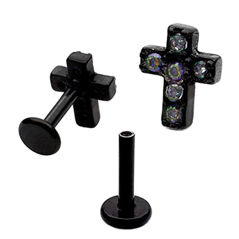 正規品直輸入 メンズアクセサリー 16g ボディピアス 軟骨ピアス 大人かわいい Blackcross オーロラストーン ブラック トラガス ラブレット ユニセックス メンズ Www Threeriversofs Com
