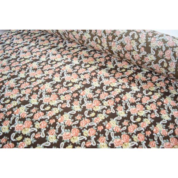 バラ柄 シャーリング 起毛 生地 【50cmあたり250円】茶 | 