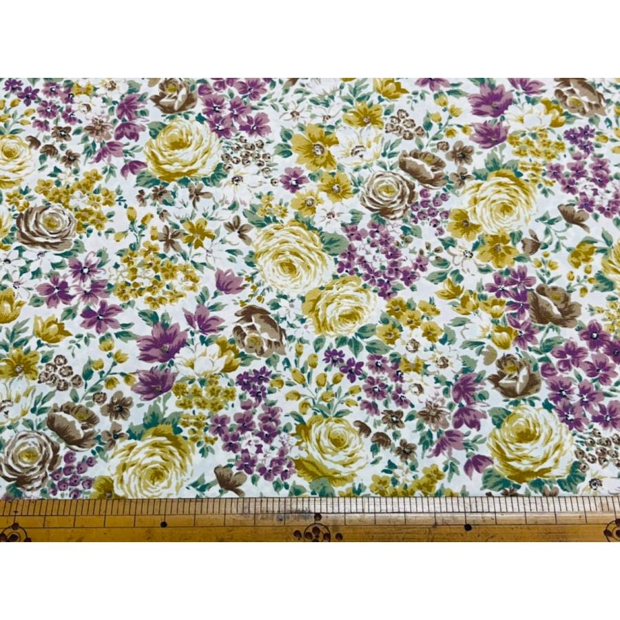 サテン バラ柄 薄手 生地 イエロー【50cmあたり250円】 |  | 02