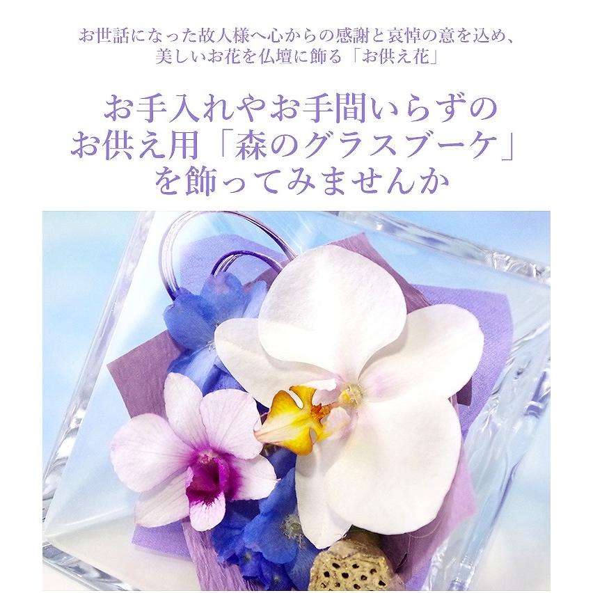 枯れない洋ランギフト！国産ボトルフラワー『森のグラスブーケ 「新お供え用スクエア」』<br>NHK「あさイチ」で紹介！