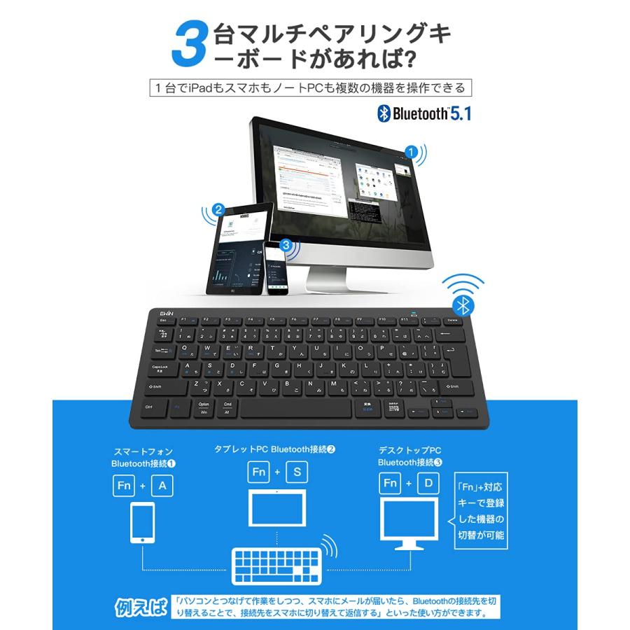 Ewin 「スタンド付き」 日本語配列 bluetooth キーボード マルチペアリング アイ パッド タブレット用キーボード ipad ダブレット｜morimori117｜02