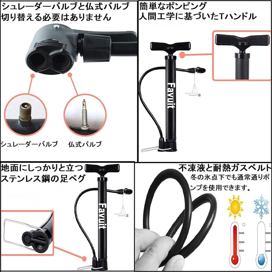 自転車 空気入れ 携帯ポンプ 120psi 携帯用 軽量 フロアポンプ くうきいれ 米式-仏式-英式バルブ対応 ポータブル バイクポンプ ミニフロアポ｜morimori117｜03