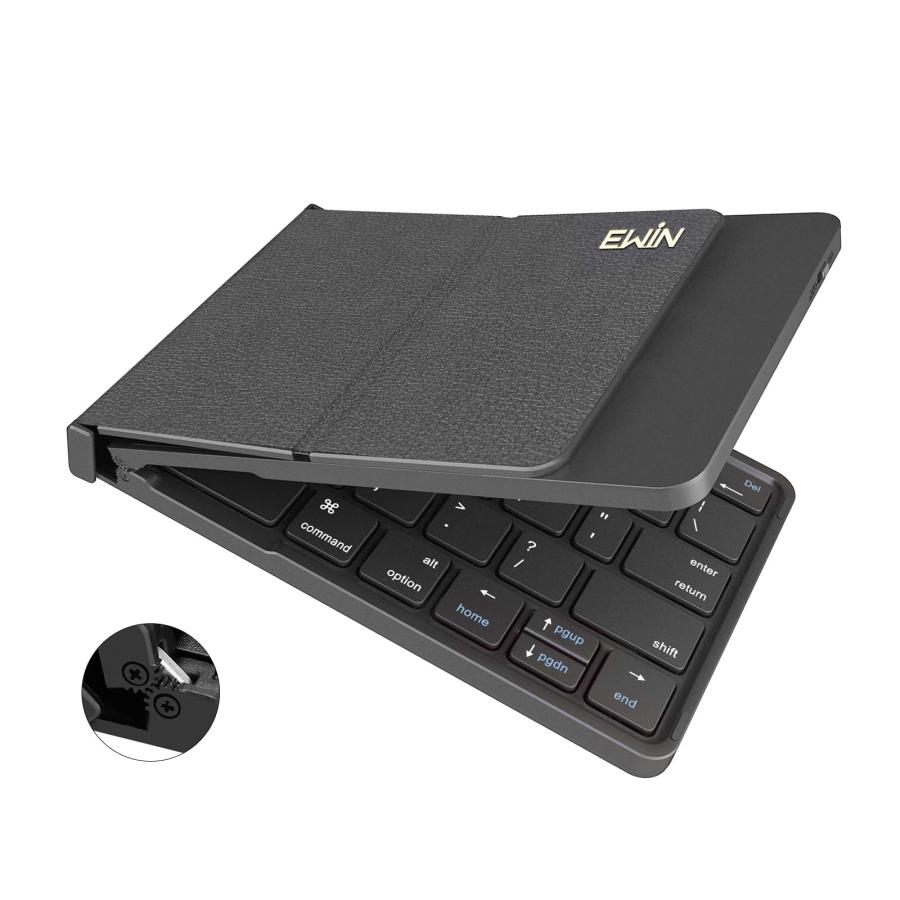 Ewin Bluetooth 新型 キーボード 折りたたみ式 超軽量 薄型 レザーカバー 手帳型 ワイヤレスキーボード USB 薄型 IOS/Andr | 