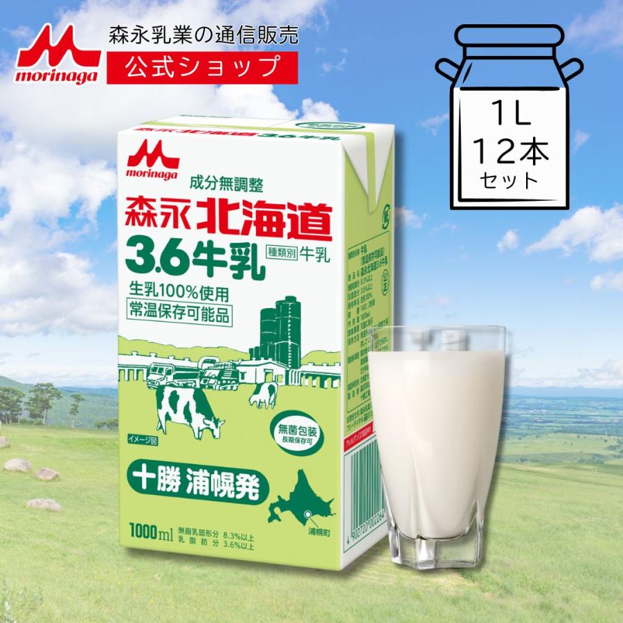 【公式】森永 北海道3.6牛乳 常温保存牛乳 1000ml 12本 森永乳業 牛乳 常温 ロングライフ 北海道産 成分無調整 生乳100％ 長期保存 非常食（Yahoo!・森永乳業公式ショップ ヤフーショッピング店）