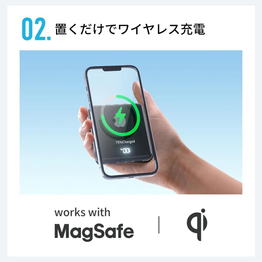 モバイルバッテリー Q8 20800mAh 超小型 MFi認証 ワイヤレス充電 4種類ケーブル内蔵 6台同時充電 急速充電 充電器 軽量  iPhone Android PSE認証 | MOTTARI | 11