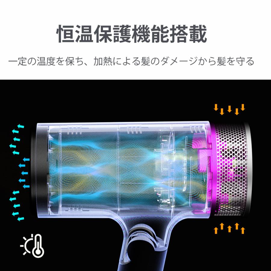 ヘアードライヤー マイナスイオン 大風量 3段階温度調整 57℃恒温 ノズル付き 冷熱風 低騒音 過熱保護 折畳み式 3分速乾 ヘアケア | eMonk | 10