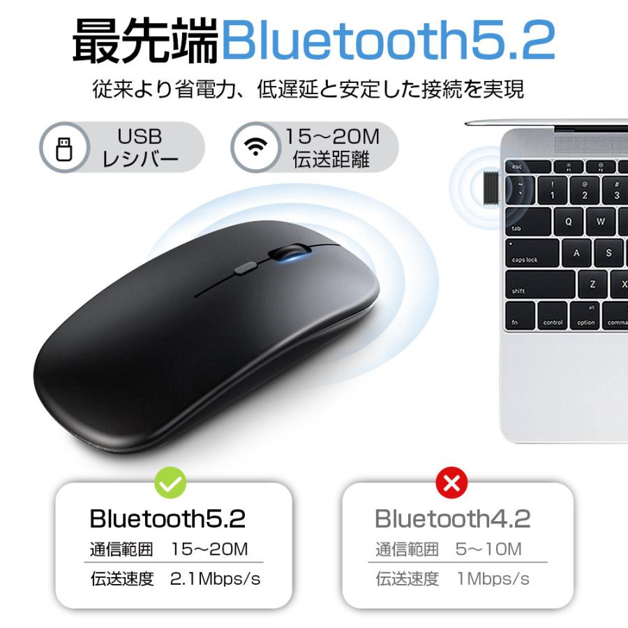 ワイヤレスマウス Bluetooth5.2 静音 USB 充電式 最大20Mまで通信 2.4GHz 最大120日連続使用 省エネルギー 3段階DPI切替 在宅勤務 オフィス 出張｜morinet｜04