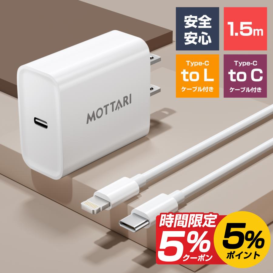 MOTTARI [充電器+ケーブルセット] GaN急速充電セット 20W 急速