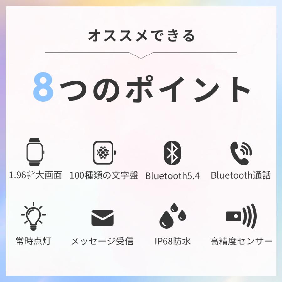 [最新型]itDEAL スマートウォッチ Bluetooth5.4 Bluetooth通話 1.96インチ 睡眠記録 血圧測定 心拍数測定  IP68防水 血中酸素測定 腕時計｜morinet｜10